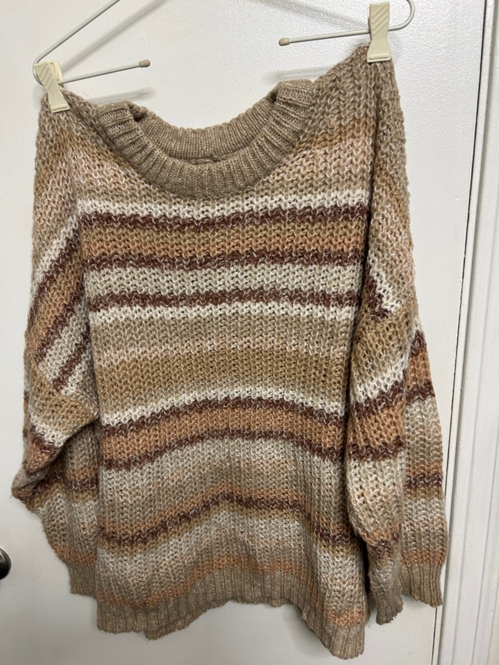 American Eagle Outfitters Striped Crewneck Sweater - Beige, Brown & Cream